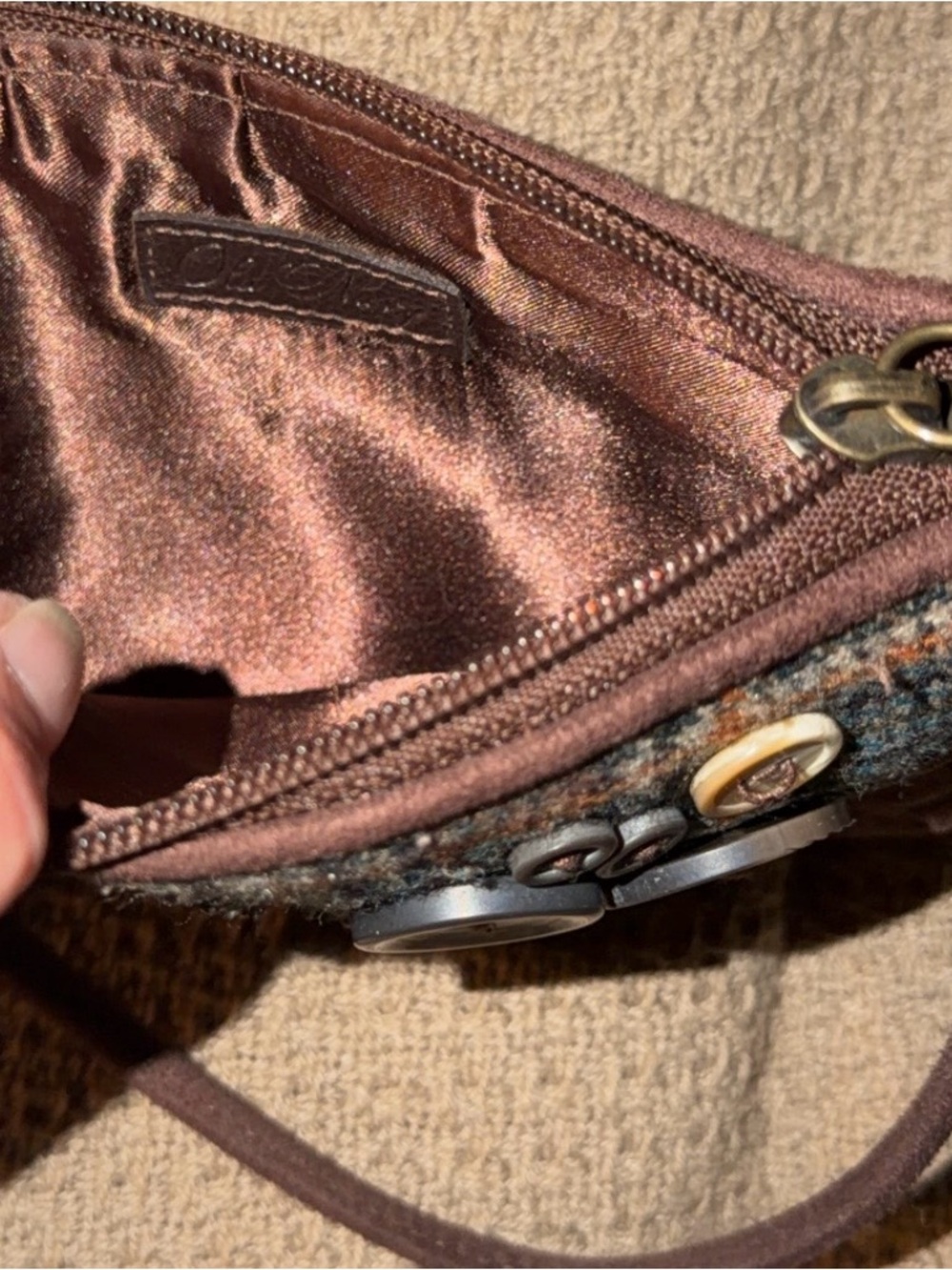 Old navy Plaid Button Accent Wristlet - Brown & Blue - Picture 3 of 3